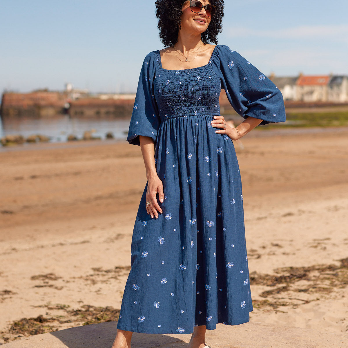 Sam Navy Print Shirred Dress – This is Unfolded