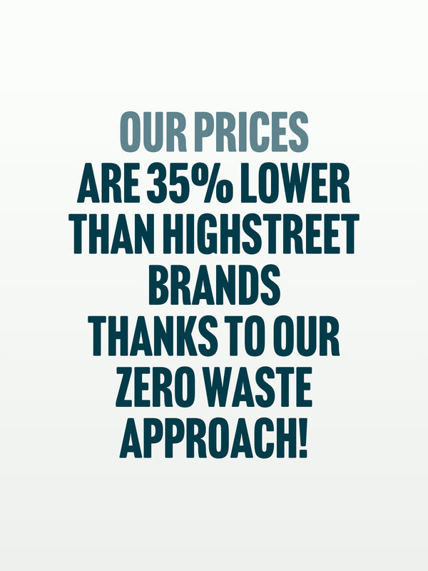 Our prices are 35% lower than high street brands thanks to our zero waste approach!