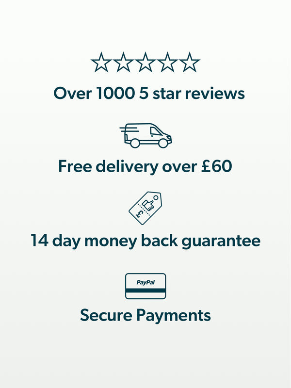 Over 1000 five start reviews. Free delivery over £60. 14 day money back guarantee. Secure payments.