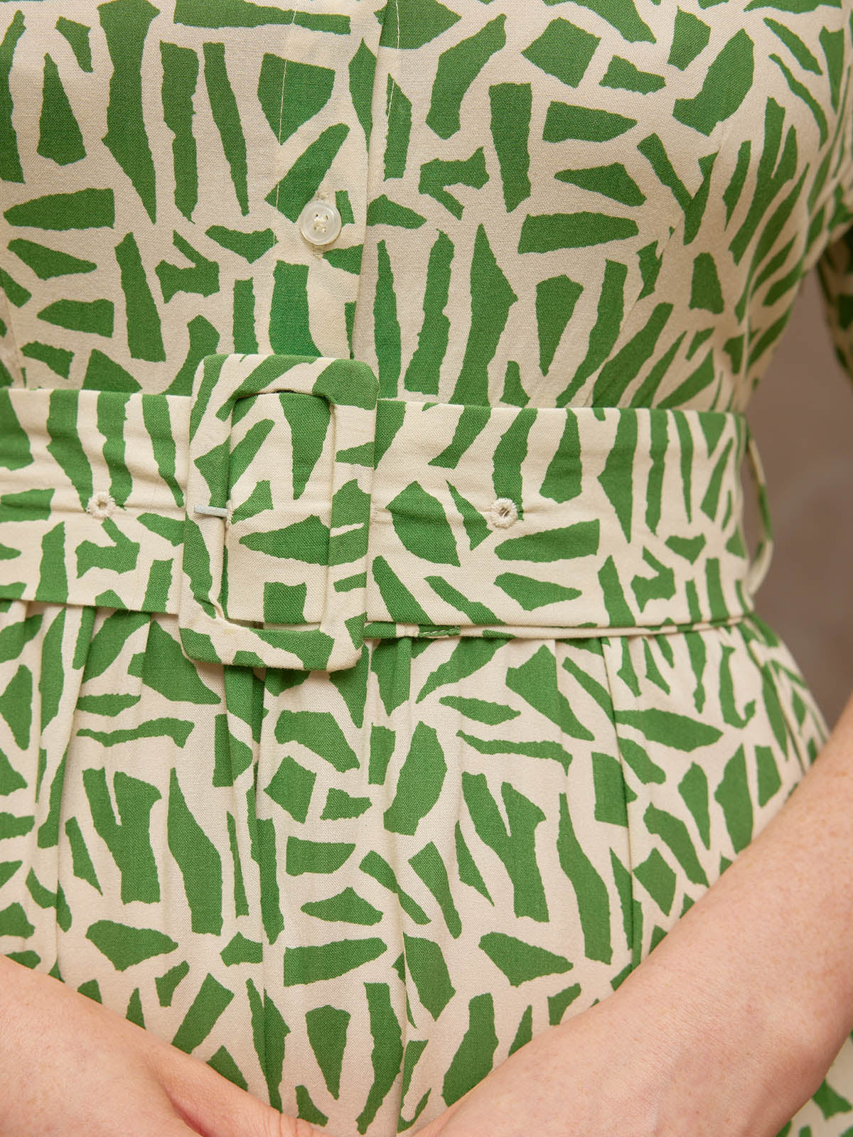 Camilla - Belted Shirt Dress - Green Terrazzo Print