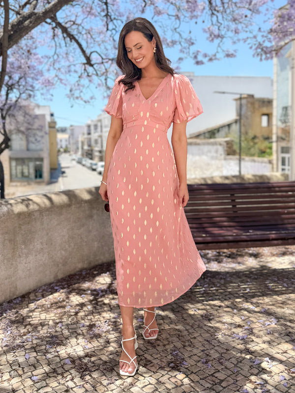 Helena Lurex Dress - Pink & Gold