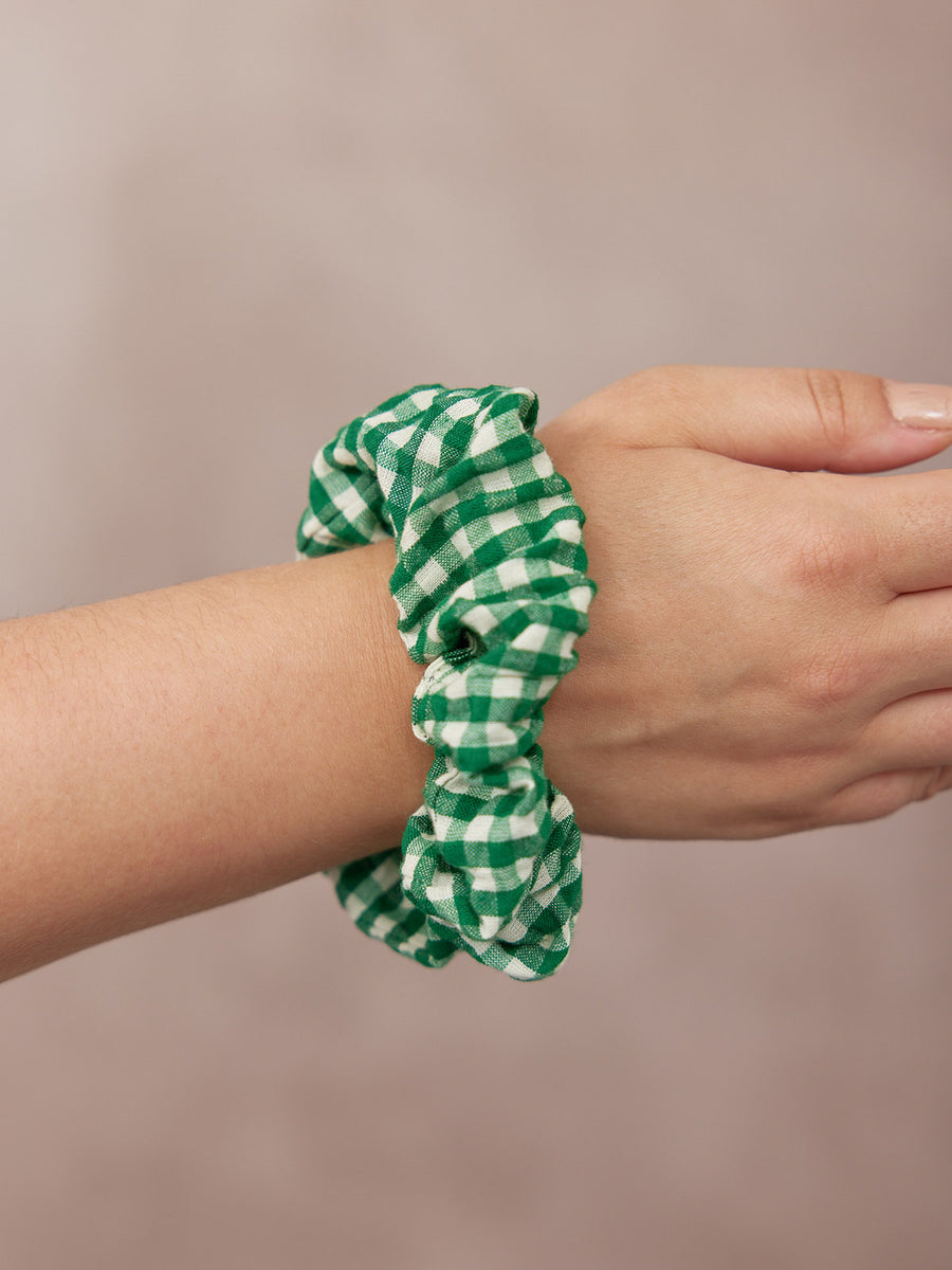 India - Hair Scrunchie - Green Gingham