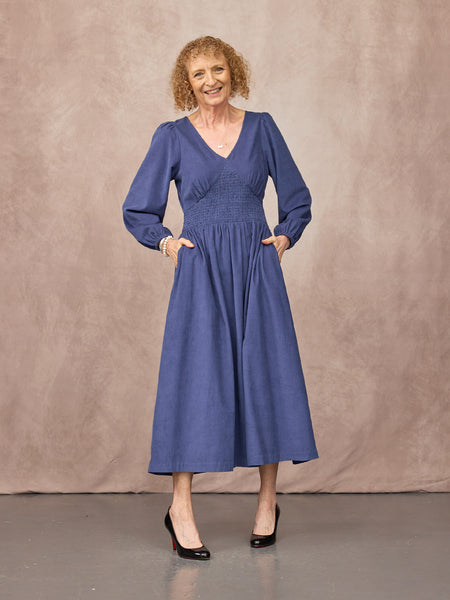 Maddie Long Sleeve Cord Dress - Blue