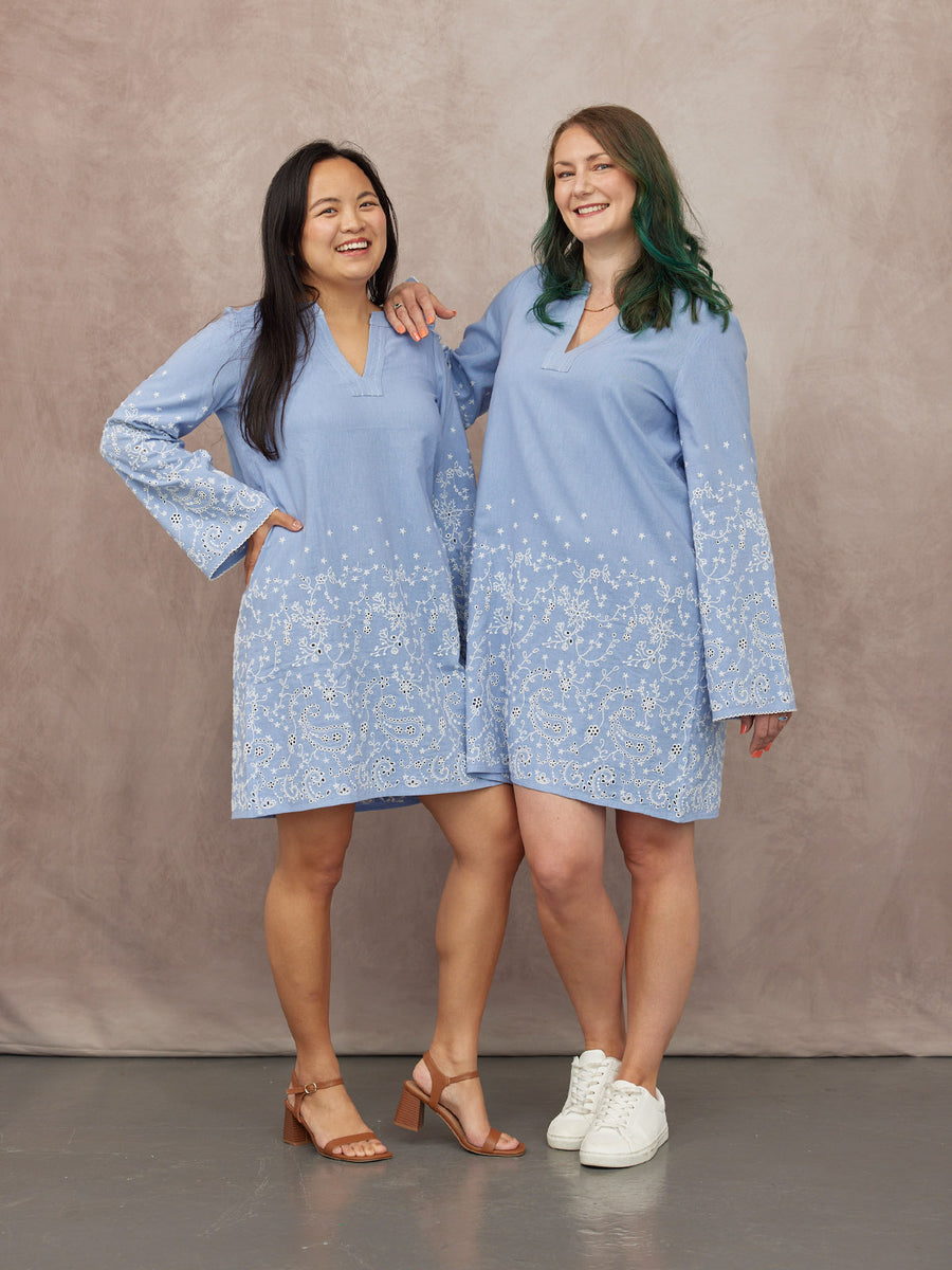 NAME Embroidered Tunic Dress - Blue & White