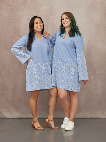 NAME Embroidered Tunic Dress - Blue & White