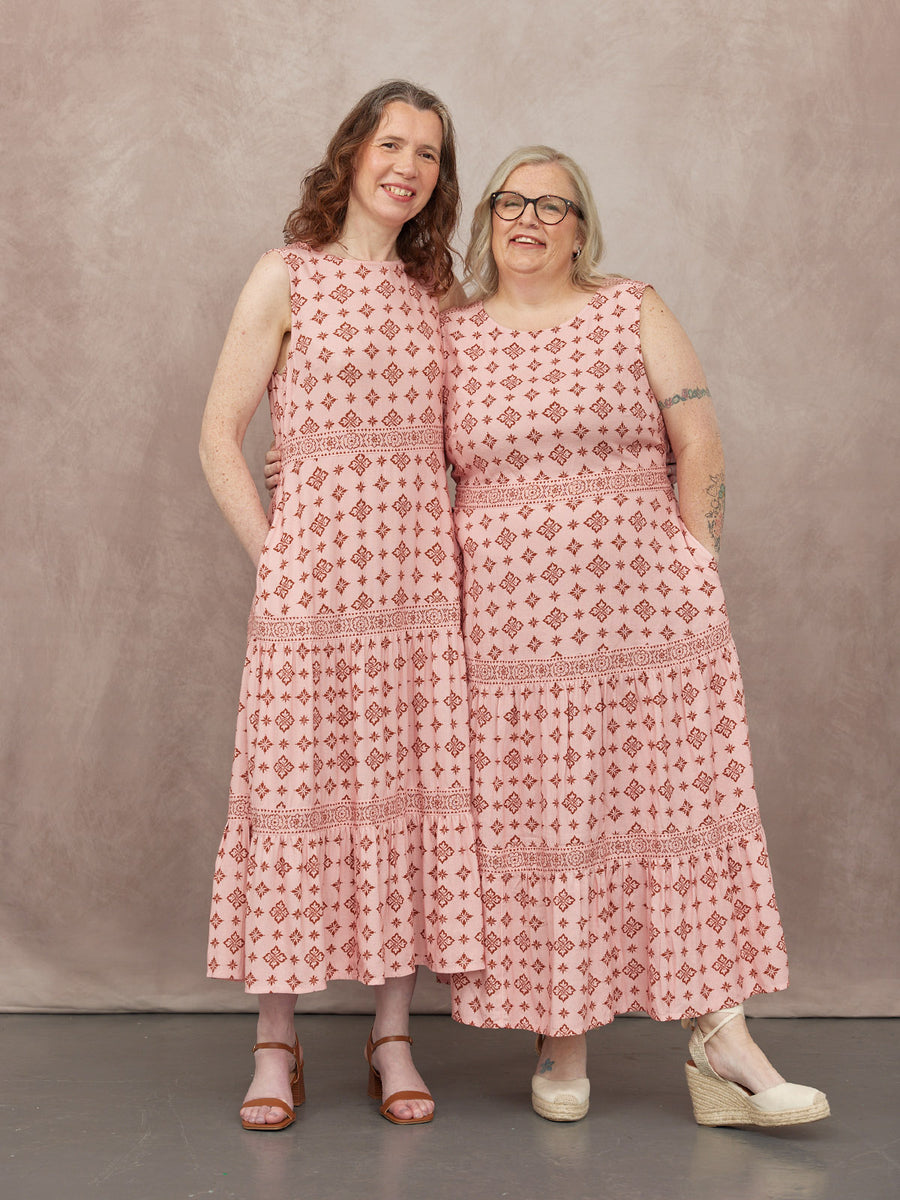 NAME Sleeveless Tiered Dress - Pink & Rust Print