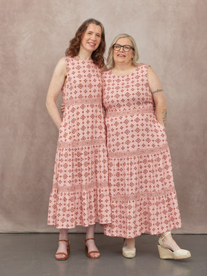 NAME Sleeveless Tiered Dress - Pink & Rust Print