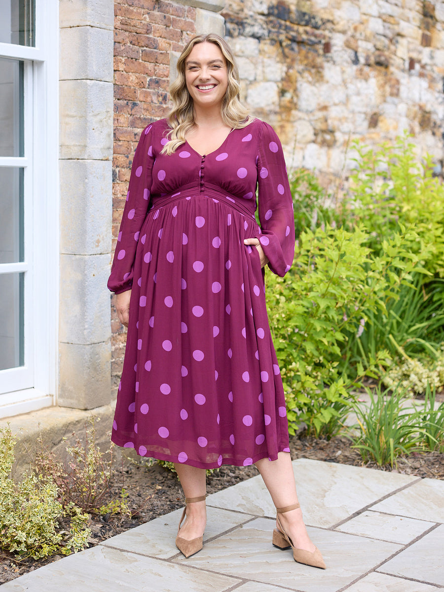 Connie Georgette Dress - Purple Spot Print