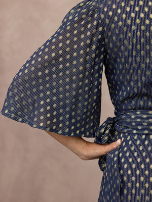 Tricia Wrap Lurex Dress - Navy, Silver & Gold