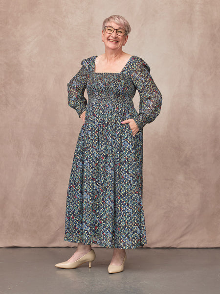 Sharmini Square Neck Paisley Print Lurex Dress - Multi & Gold