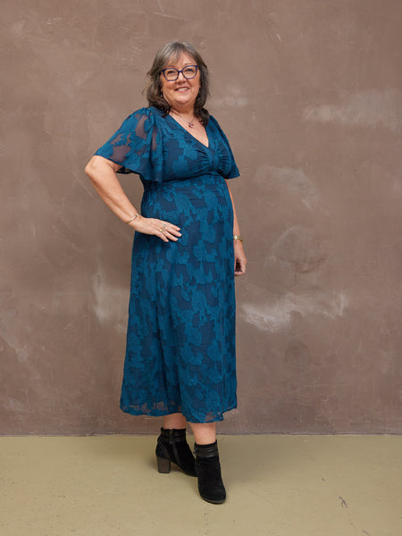 Helena Short Sleeve Jacquard Dress - Floral