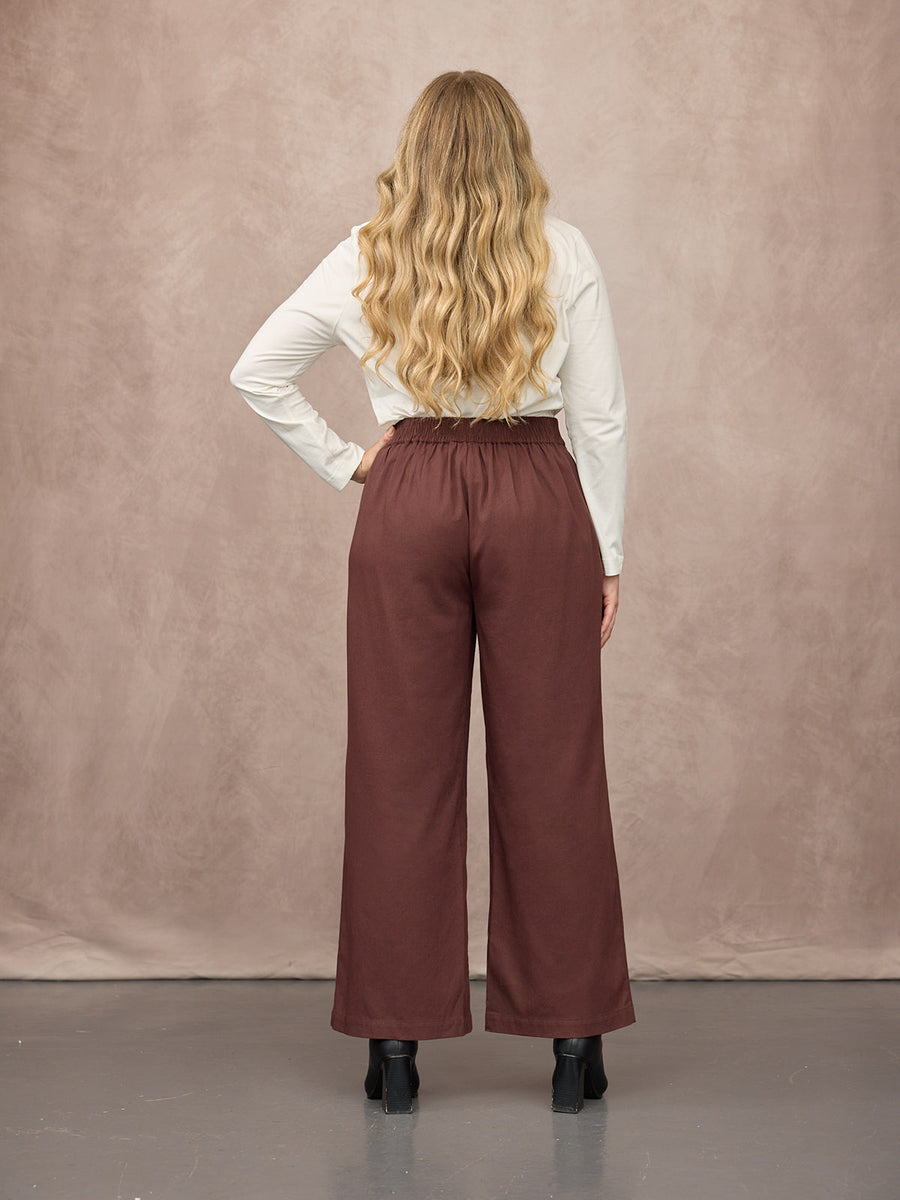 Lana Wide Leg Trouser - Plum Brown