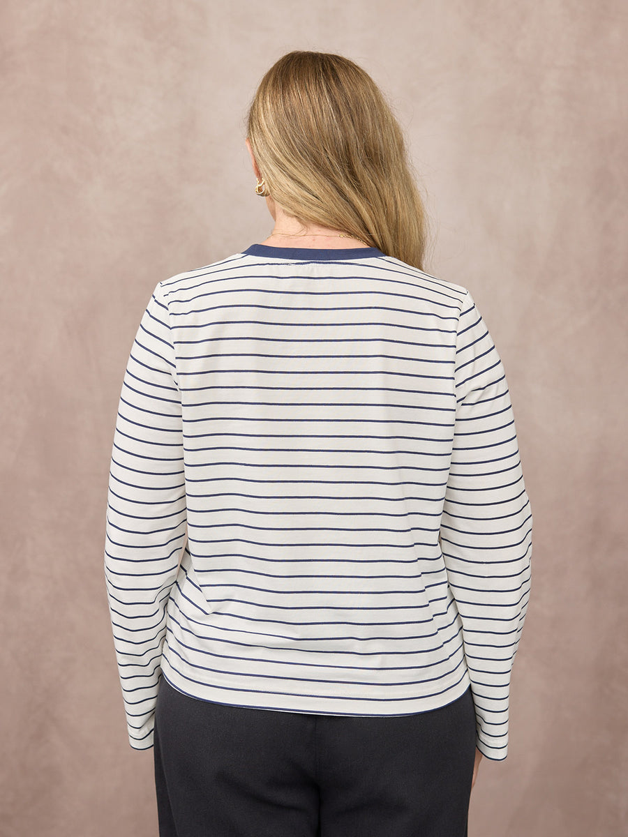 Wanda Long Sleeve Stripe Jersey Top - Off White & Navy