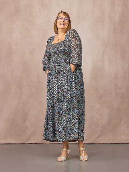 Sharmini Square Neck Paisley Print Lurex Dress - Multi & Gold