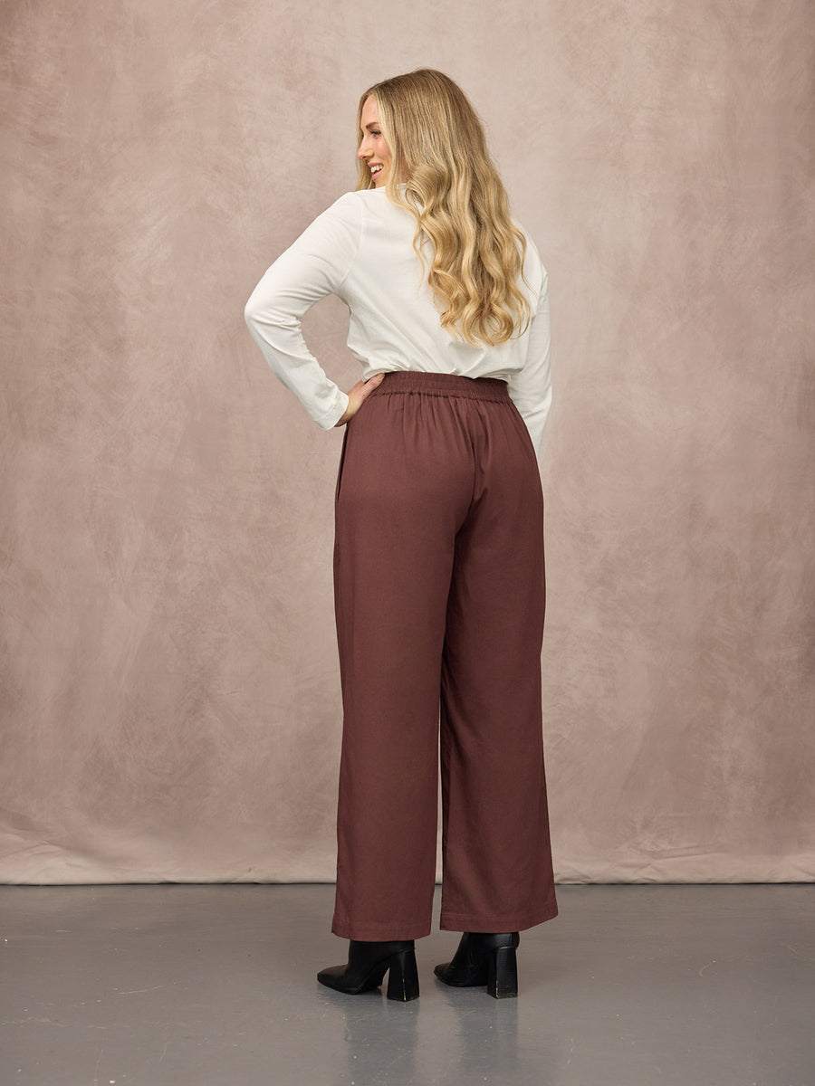 Lana Wide Leg Trouser - Plum Brown