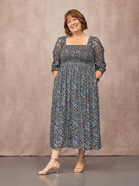 Sharmini Square Neck Paisley Print Lurex Dress - Multi & Gold