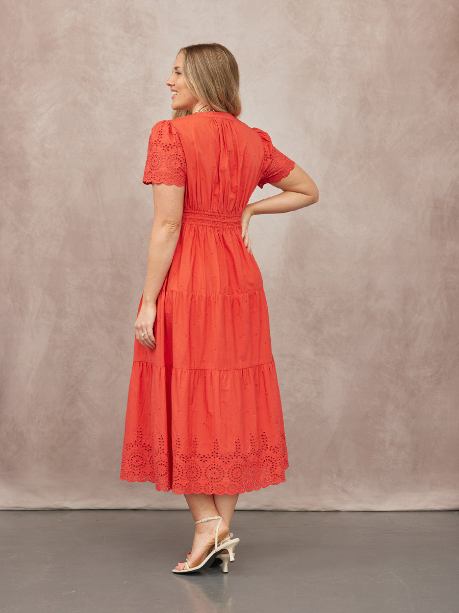 Georgie Cotton Summer Dress - Red