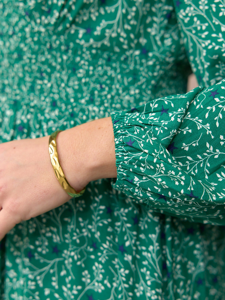 Maddie Long Sleeve V-Neck Dress - Green Botanical & Star Print
