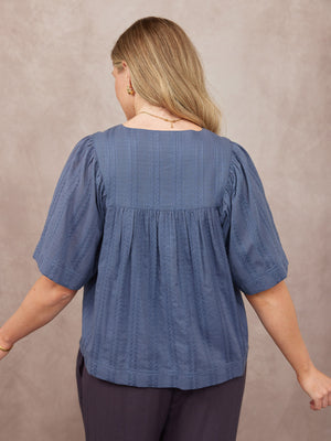 Edith Textured Relaxed Top - Blue
