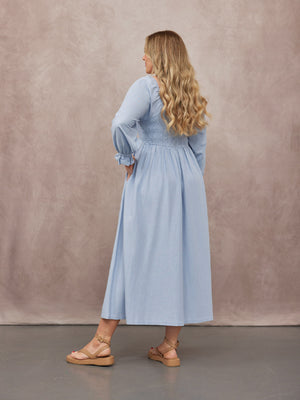 Sam Shirred Dress - Blue