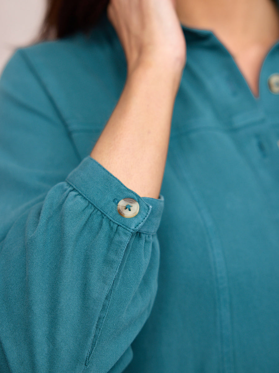 Daisie Denim Shirt Dress - Teal