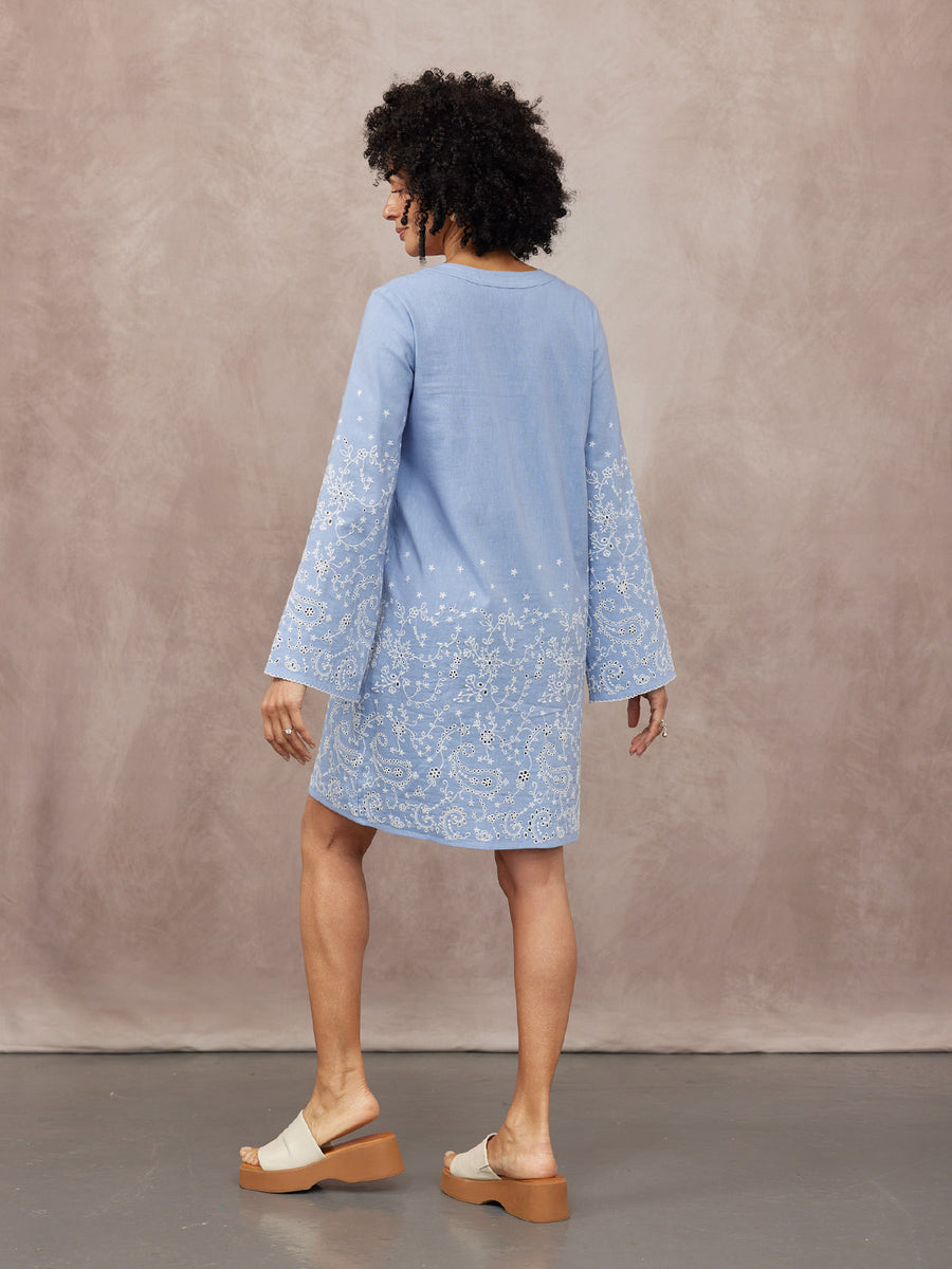 NAME Embroidered Tunic Dress - Blue & White