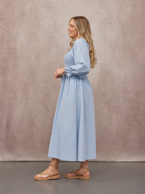 Sam Shirred Dress - Blue