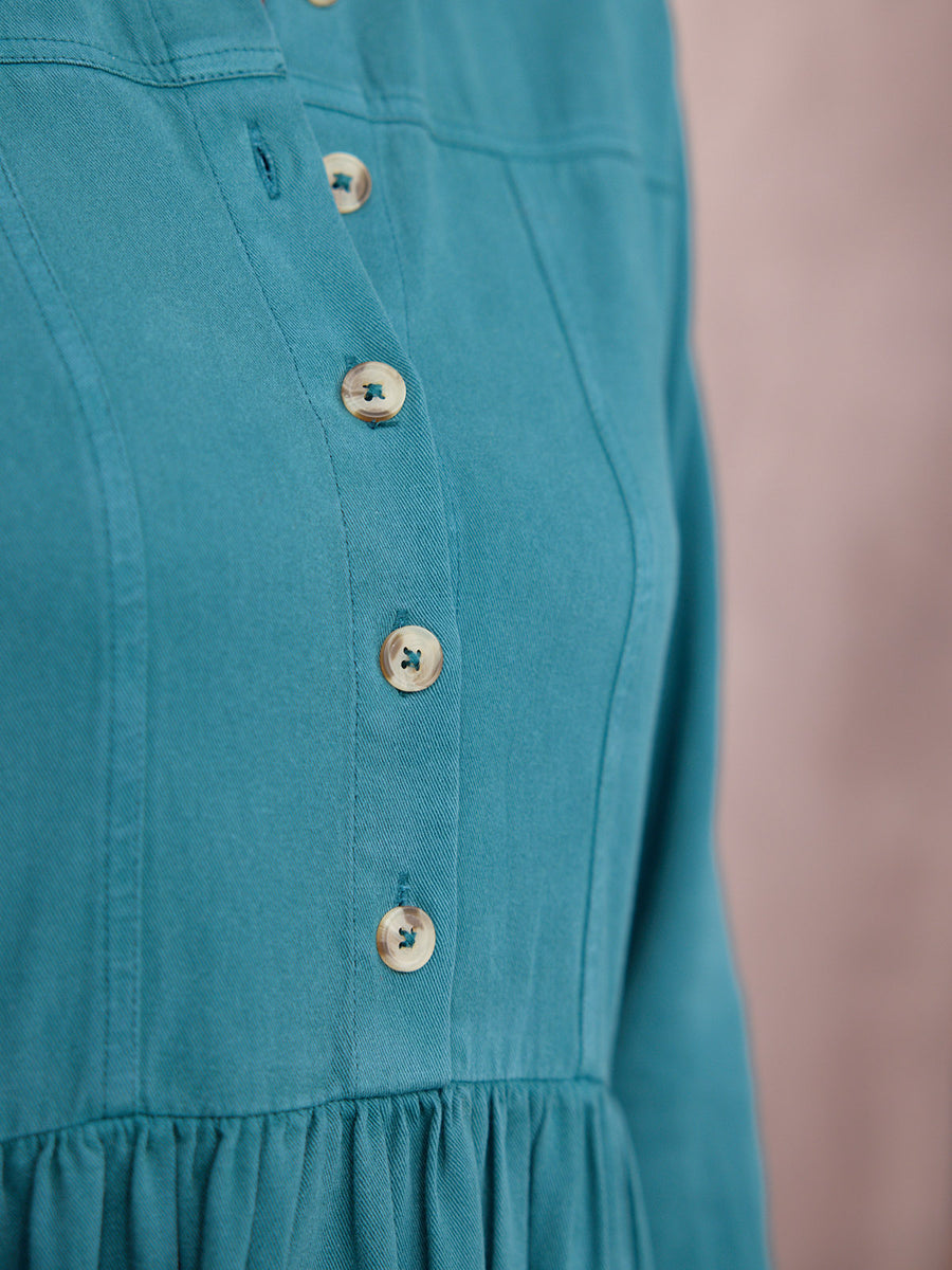 Daisie Denim Shirt Dress - Teal