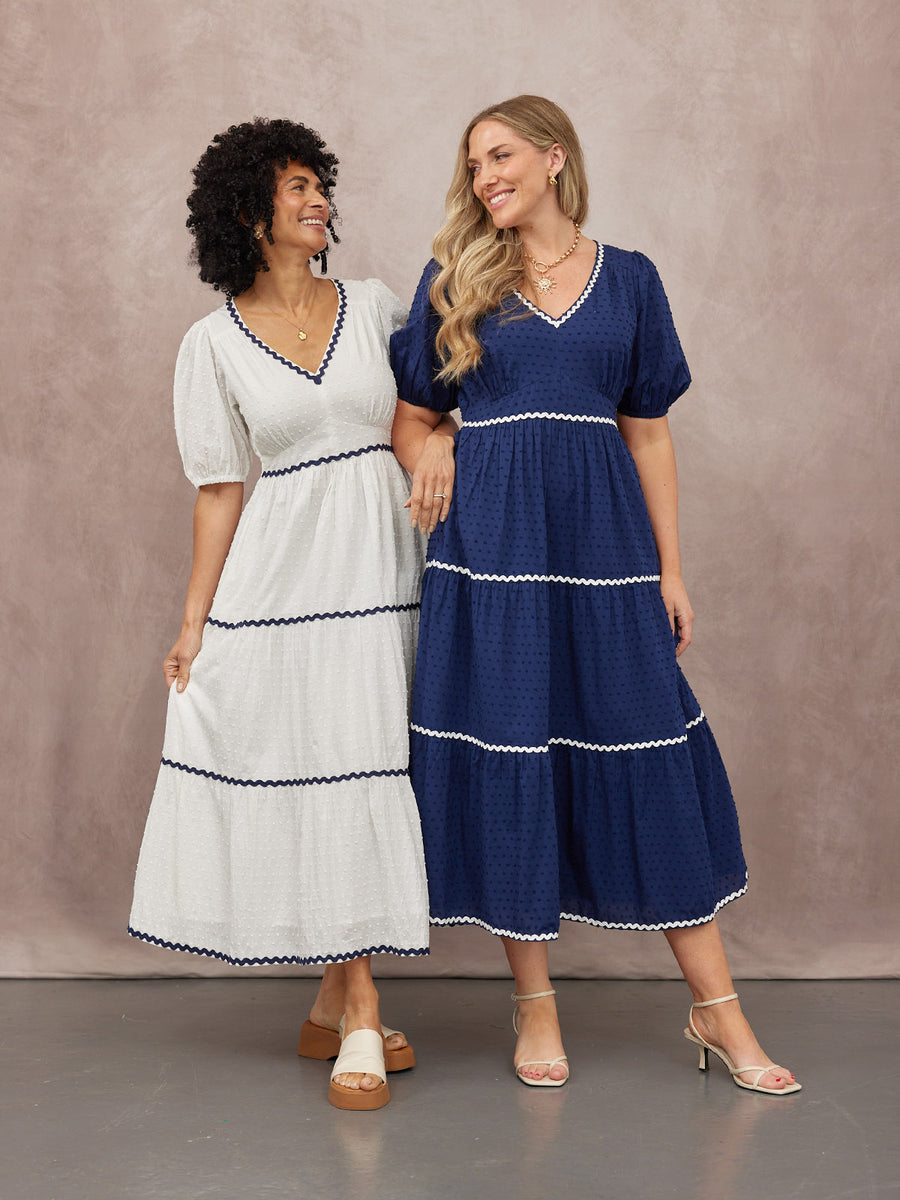 Nelly Ric Rac Dress - White & Navy