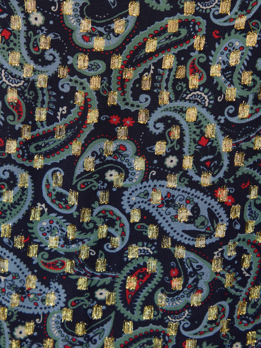 Sharmini Square Neck Paisley Print Lurex Dress - Multi & Gold
