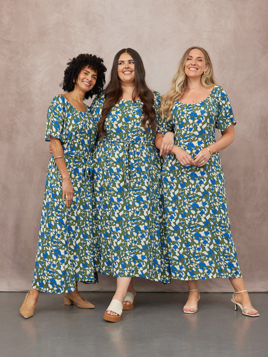 Dia Scoop Neck Dress - Green Floral
