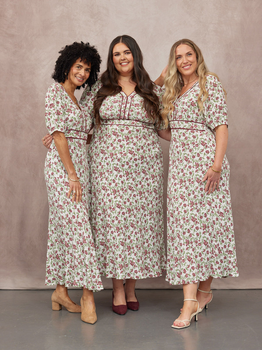 Linny Contrast Trim Dress - Pink Floral Print