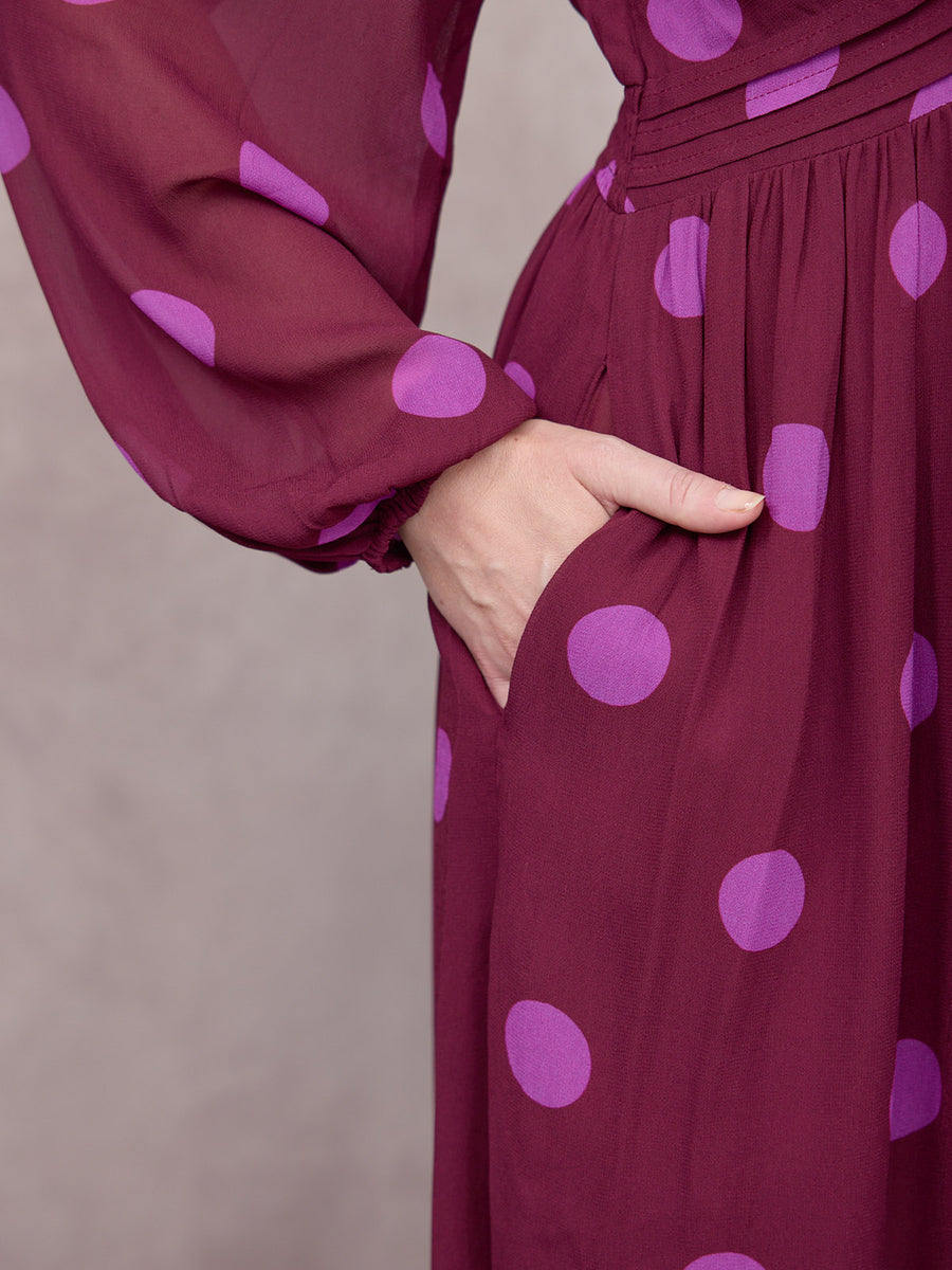 Connie Georgette Dress - Purple Spot Print