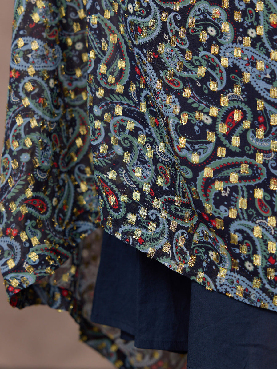 Sharmini Square Neck Paisley Print Lurex Dress - Multi & Gold