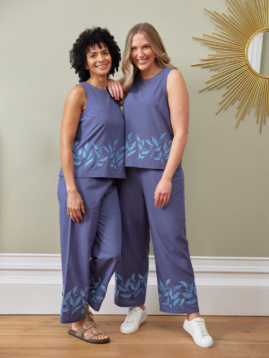 Verity Embroidered Trouser - Blue