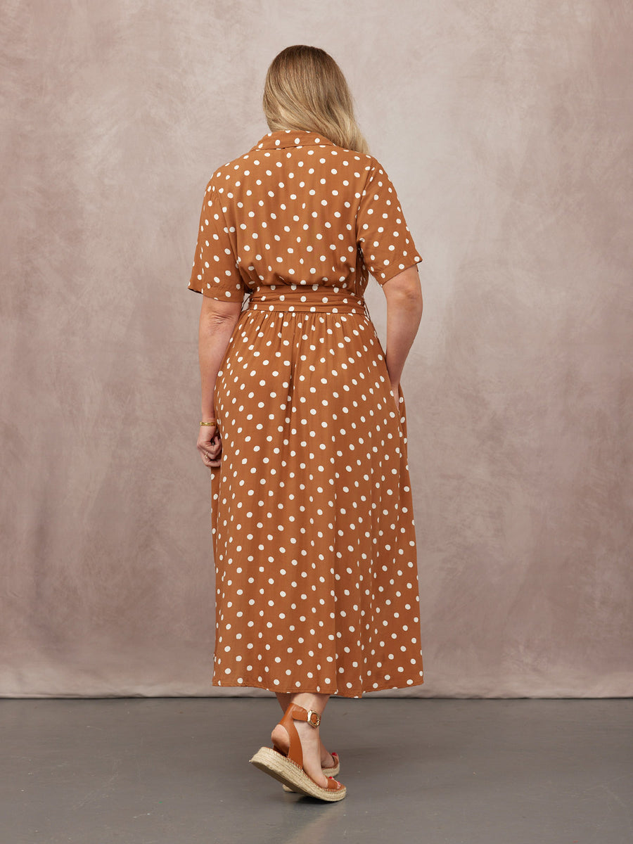 Camilla Shirt Dress - Brown & White Spot Print