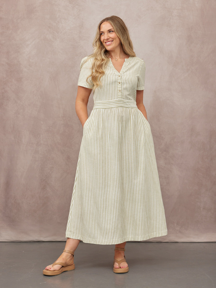Diana Stripe Dress - Green & White