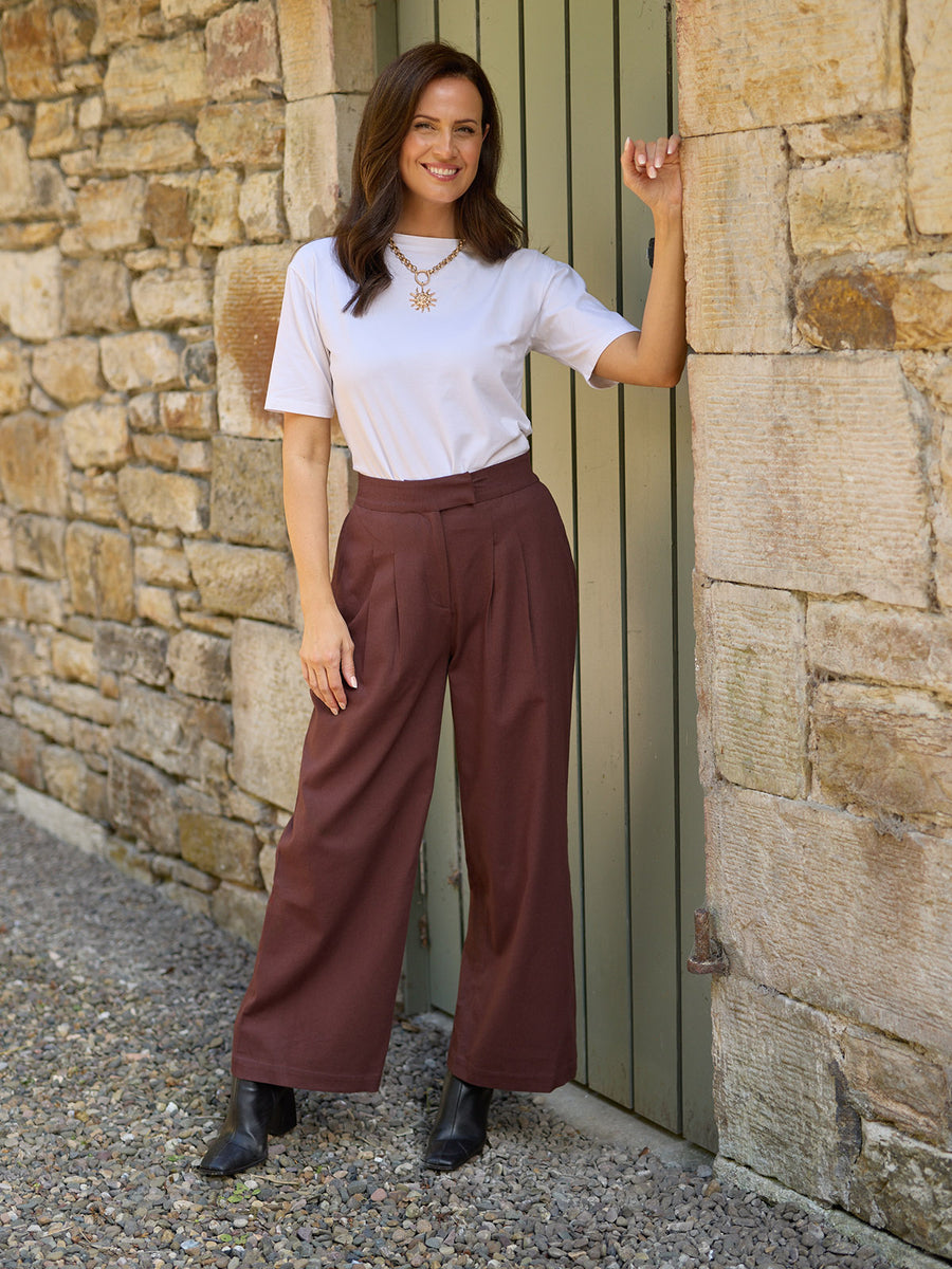 Lana Wide Leg Trouser - Plum Brown