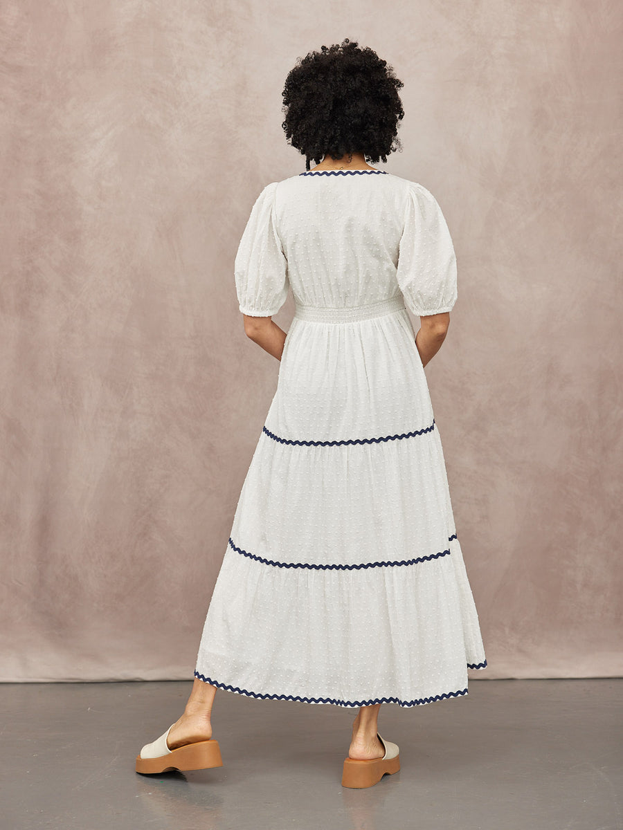 Nelly Ric Rac Dress - White & Navy