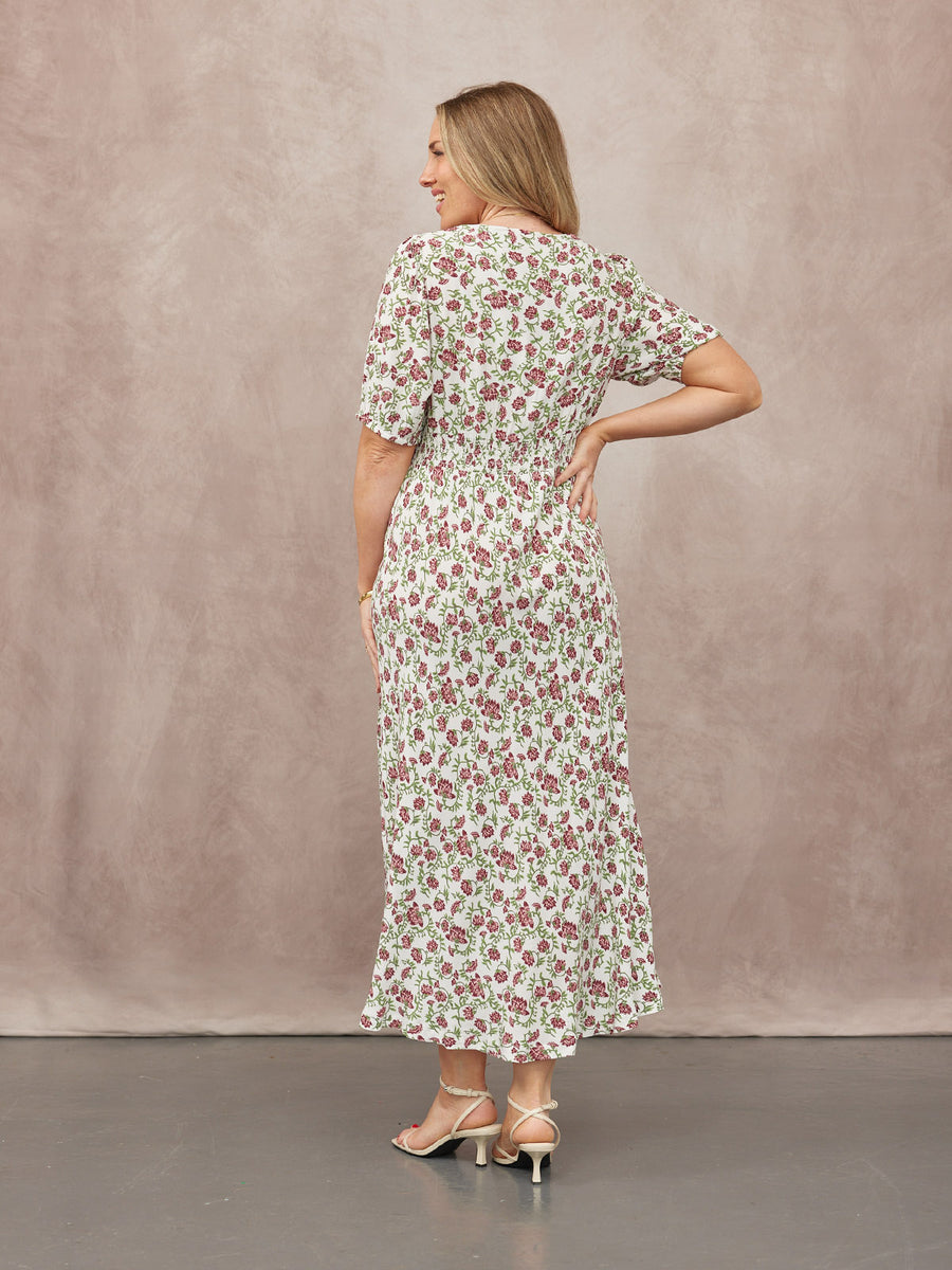 Linny Contrast Trim Dress - Pink Floral Print