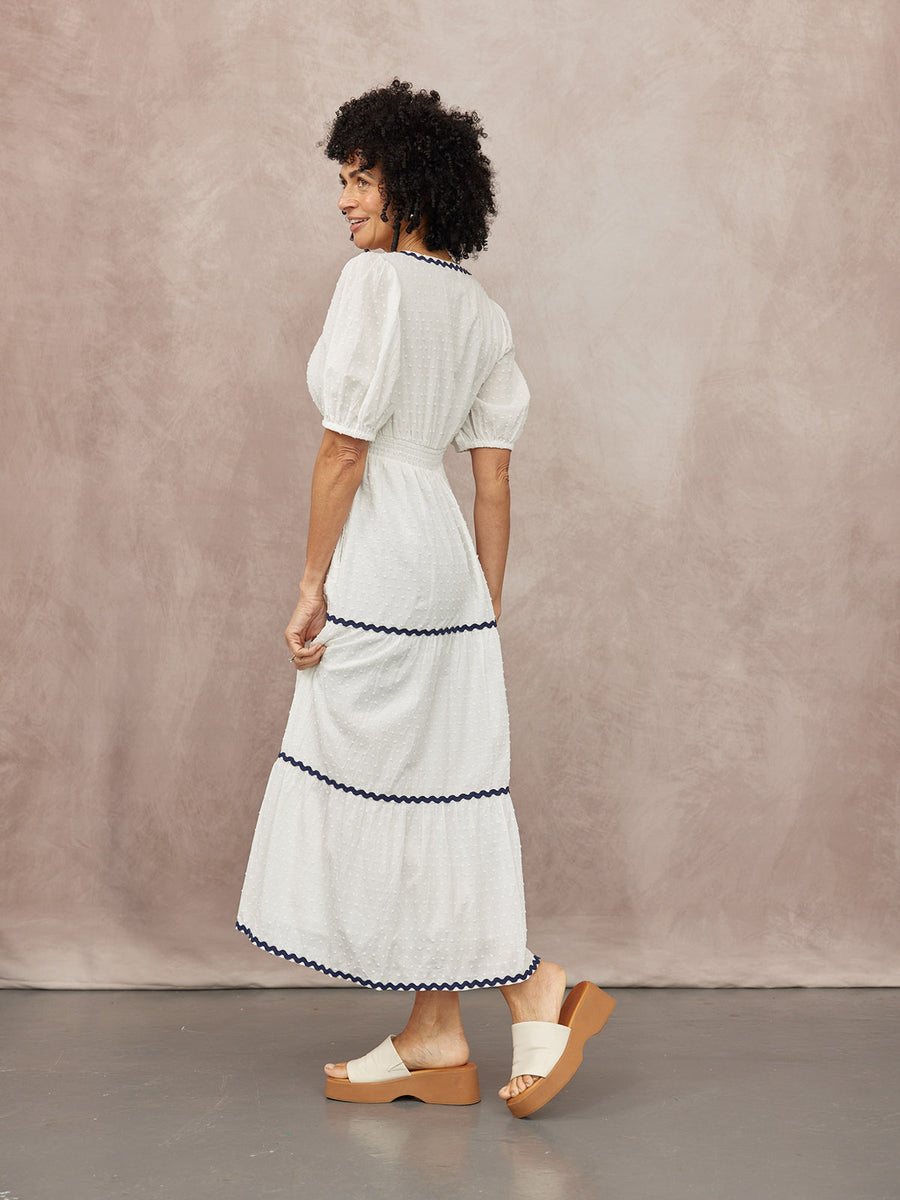 Nelly Ric Rac Dress - White & Navy
