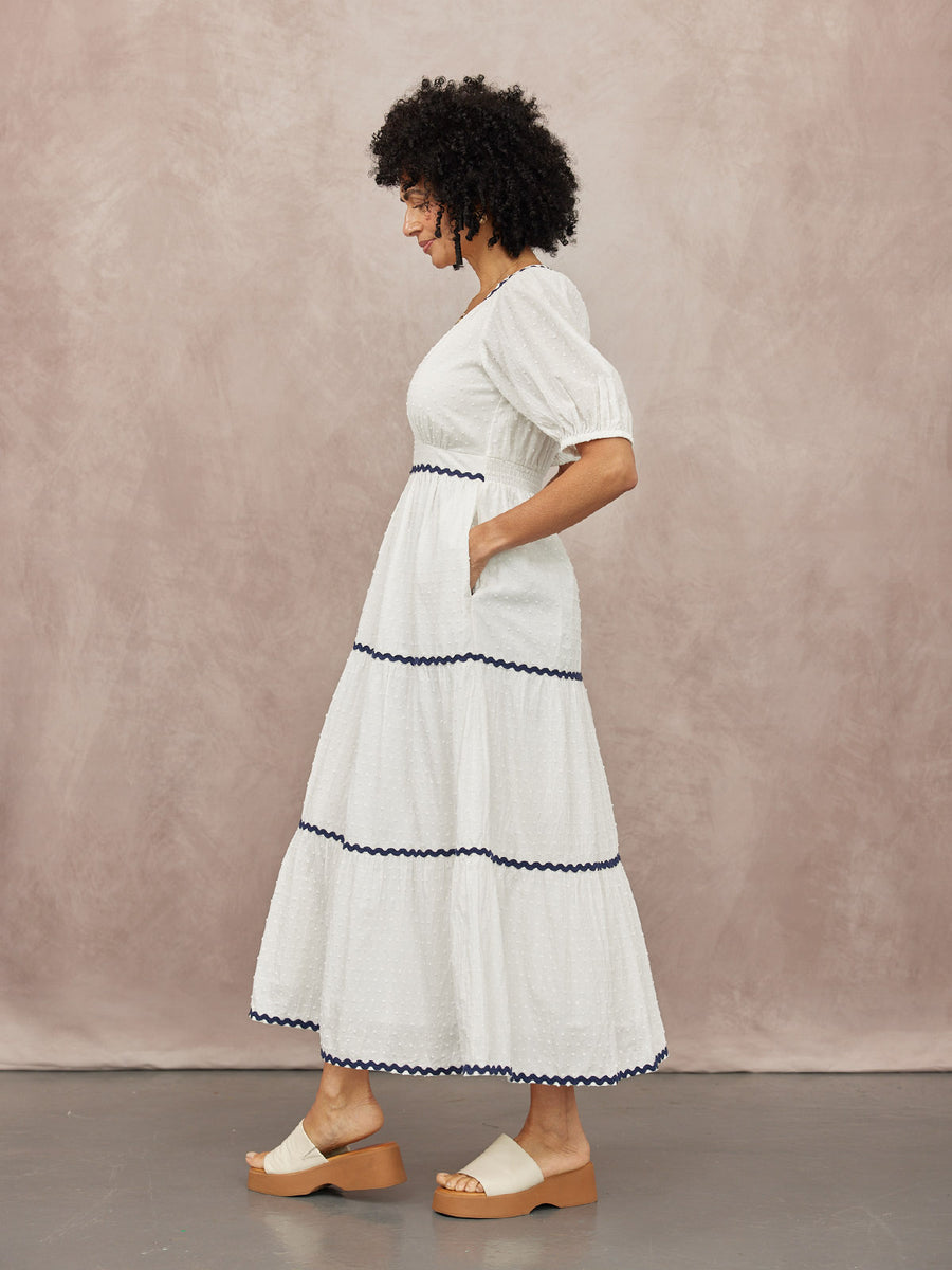 Nelly Ric Rac Dress - White & Navy