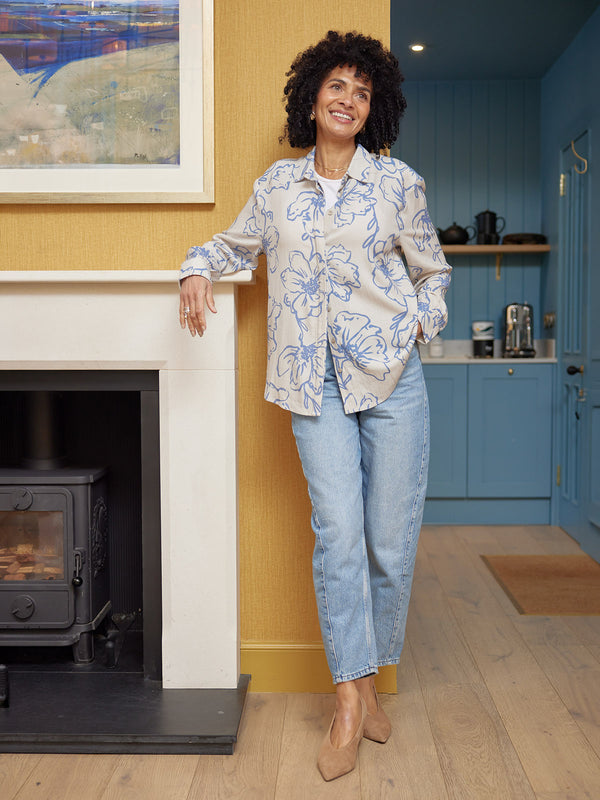 NAME Printed Linen Mix Shirt - Blue Floral