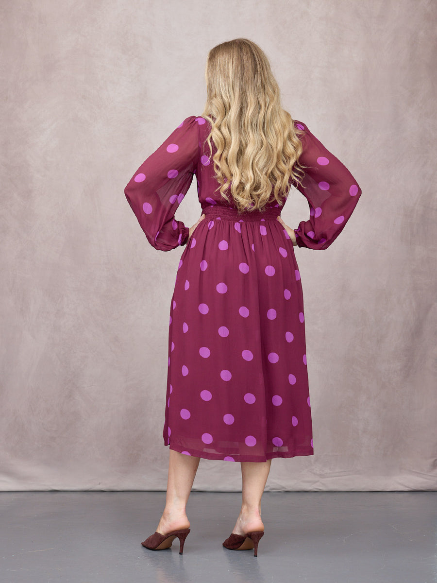 Connie Georgette Dress - Purple Spot Print