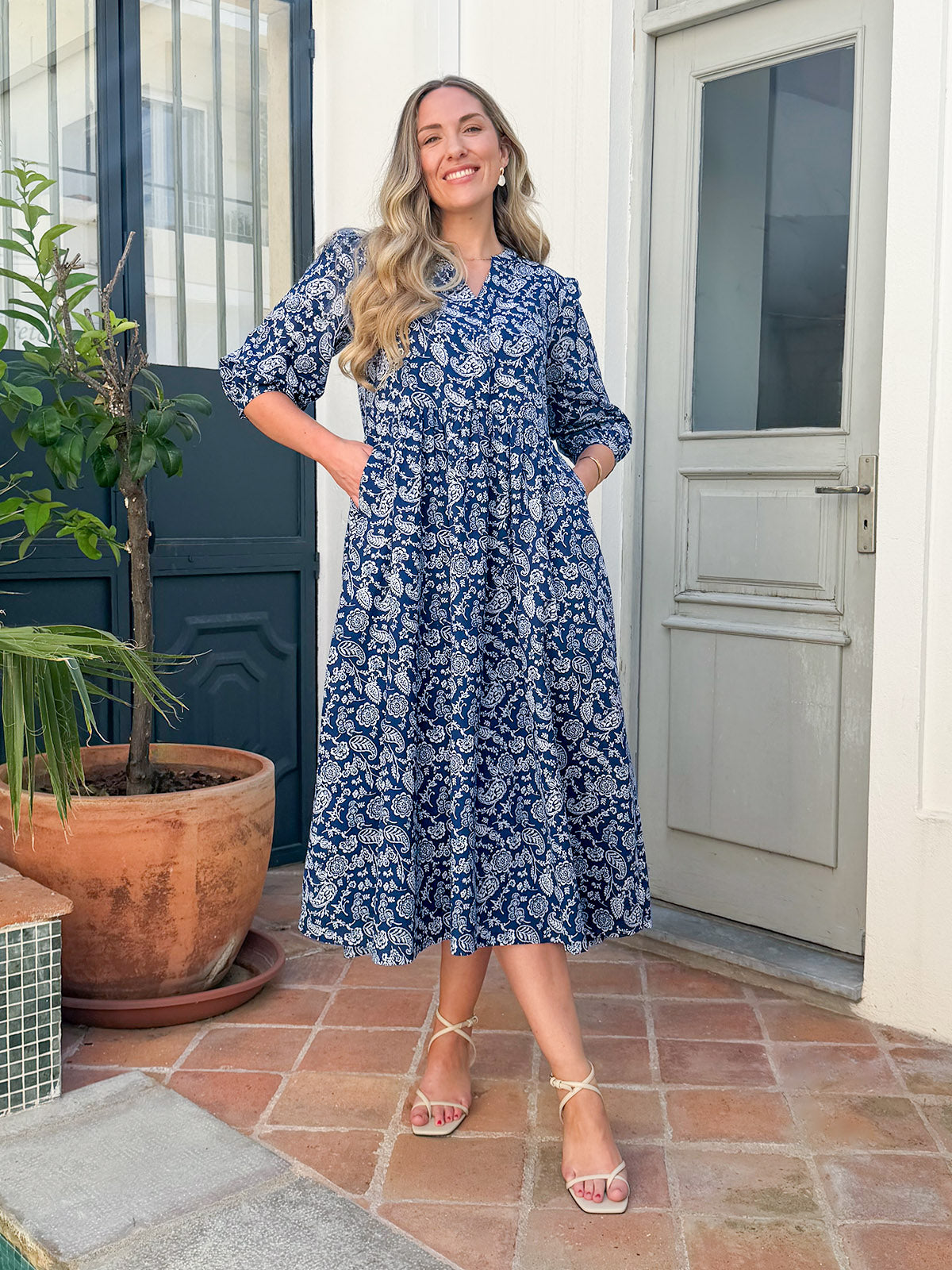 blue paisley dress Veronica Beard Ember Silk-Blend Maxi | Coast Multi back with a tie closure creates a striking finish Sosandar Blue Paisley Print Ruffle