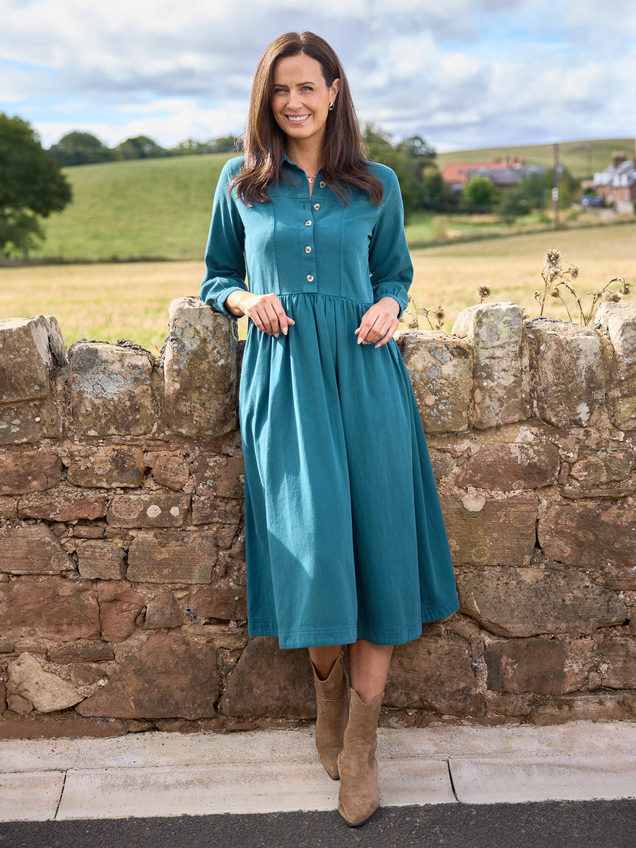 Daisie Denim Shirt Dress - Teal