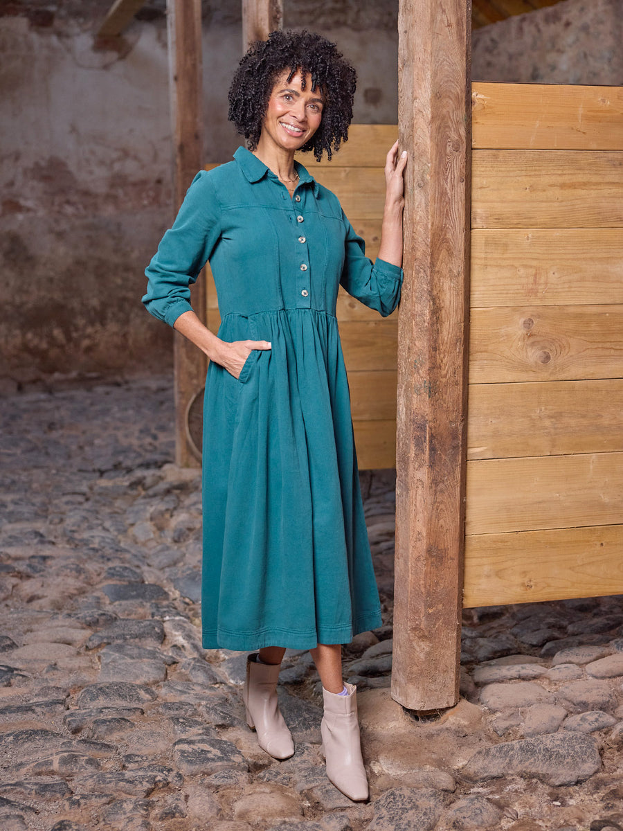 Daisie Denim Shirt Dress - Teal