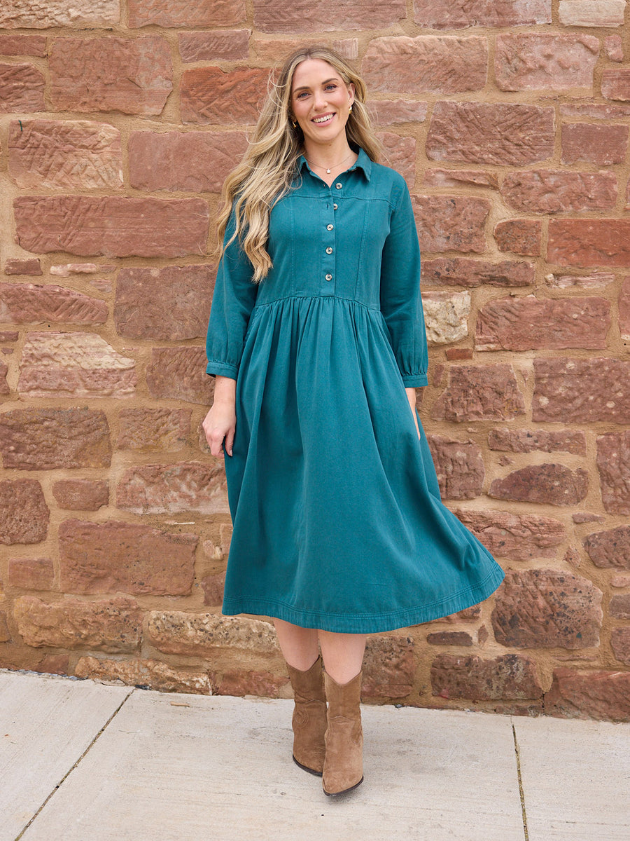 Daisie Denim Shirt Dress - Teal