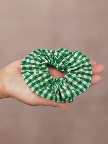India - Hair Scrunchie - Green Gingham