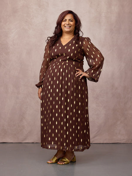 Minna Relaxed Lurex Dress - Chocolate & Gold